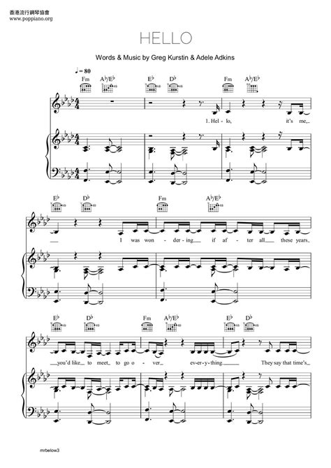Adele-Hello Sheet Music pdf, - Free Score Download ★