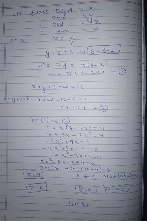 four digit number has first digit is half of third digit, total of ...