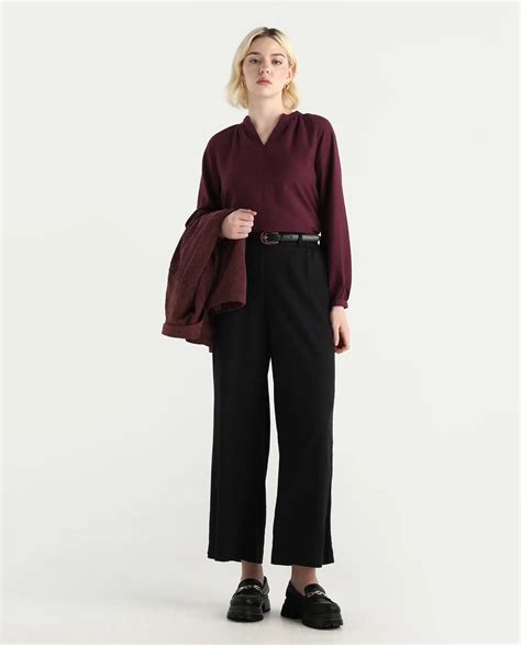 Buy Elexa - Maroon Solid Raglan Sleeve Top| Rareism