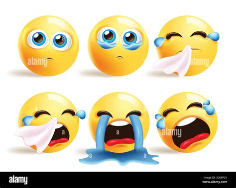 Emoji crying sad face clipart set. Yellow icon emoji sad face ...