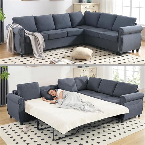 Amazon.com: SmartEdge 104'' Sleeper Sofa Bed, L Shaped Sectional Sofa ...