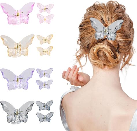 Amazon.com: 12 Pcs Colorful Clear Butterfly Hair Clips RENUIS Acrylic ...