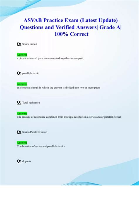 ASVAB Practice Exam (Latest 2024/ 2025 Update) Questions and Verified ...