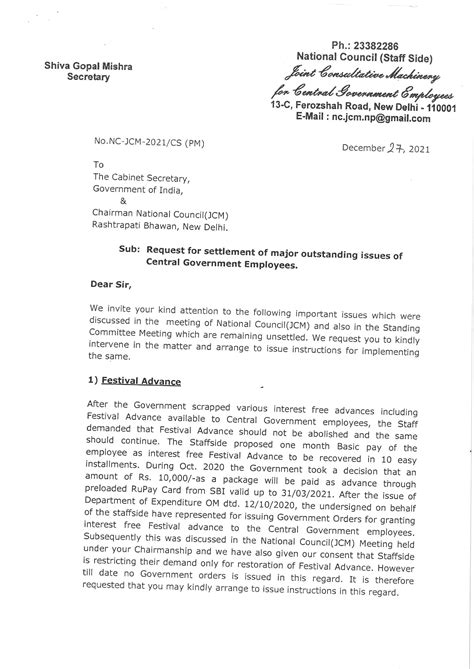 Shiva Gopal Mishra Letter for settlement of major outstanding issues of ...