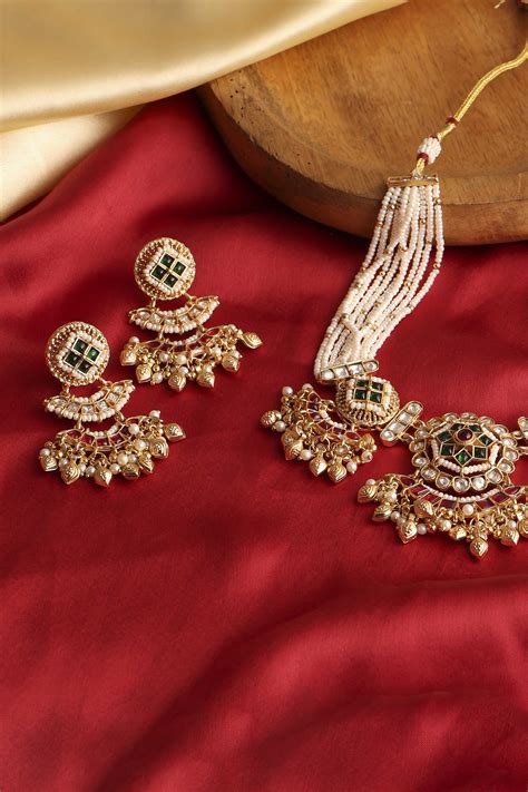 Buy Multicolour Gold Plated Alloy Studded Necklace Set Online at Biba India