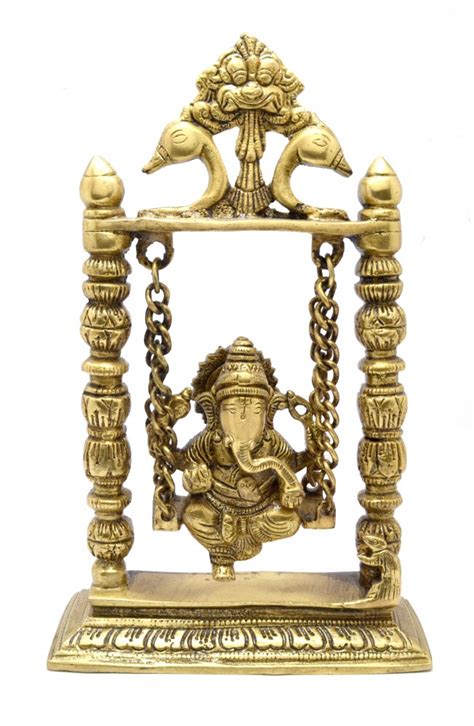 Buy Ganesh on Jhoola Antique Yellow Brass Showpiece Online at Best Price