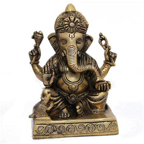 Buy Pink PeonySeated Statue Lord Ganesha Brass Sculpture Online at Low ...