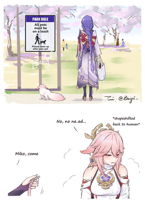 raiden shogun, yae miko, and yae miko (genshin impact) drawn by beiyi ...