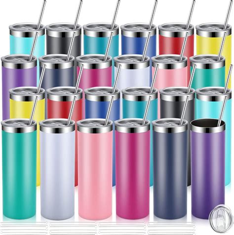 Remagr Skinny Tumblers 20 Oz Stainless Steel Bulk with Lids and Straws ...