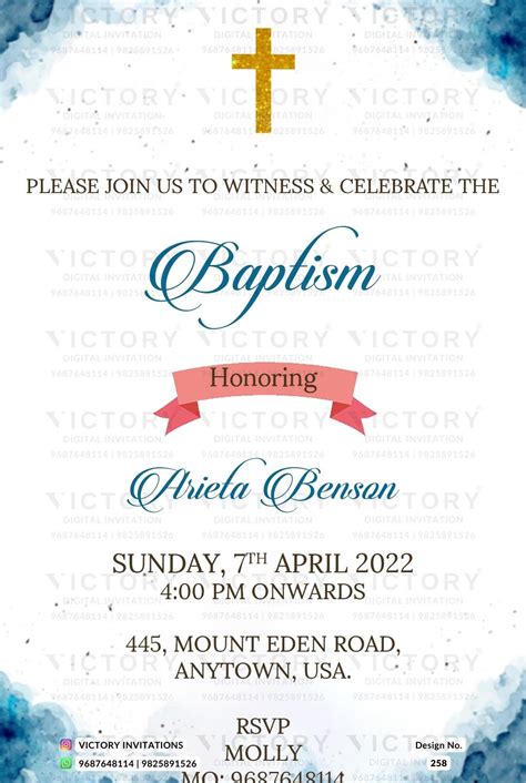 Baptism ceremony invitation card in english language with christian cr ...
