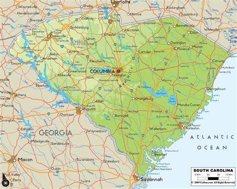 Physical Map of South Carolina - Detailed Geographical Map of Regions ...