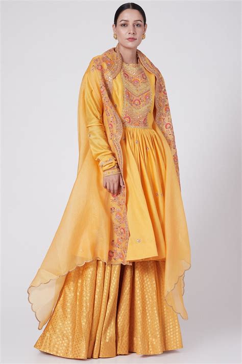 Mango Yellow Brocade Sharara Set – Petticoat