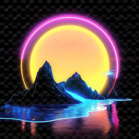 Dazzling Neon Coastal Deserts Inside a Silhouette Circle Lan ...
