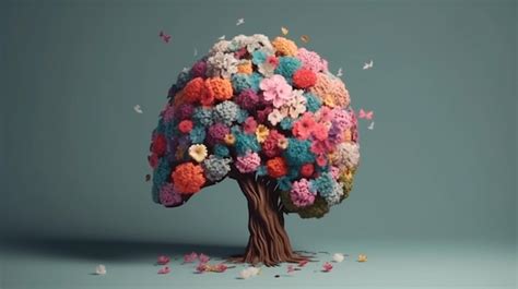 Albero del cervello umano con fiori cura di sé e concetto di salute ...
