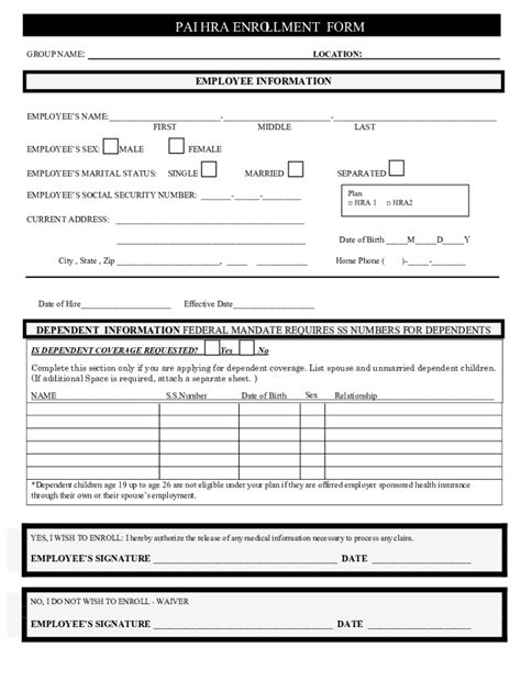 Fillable Online pai hra enrollment form Fax Email Print - pdfFiller