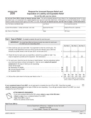 Fillable Online Arizona Form 200. Request for Innocent Spouse Relief ...
