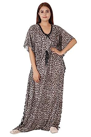 Buy Morpankhi Fashion Satin Solid Tiger Print Kaftan Nighty for Women's ...