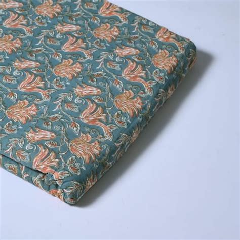 Green Color Floral Block Printed Fabric