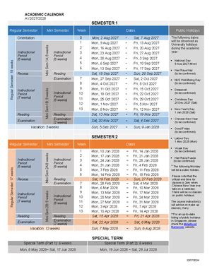 AY2025-2026 - Academic Calendar Overview and Key Dates - Studocu