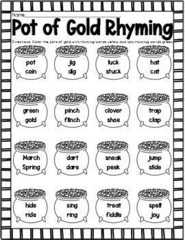 St. Patrick's Day Pot of Gold Rhyming:Students color the pots of gold ...