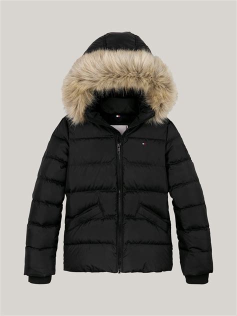 Tommy Hilfiger Kids' Fur Hood Puffer Jacket, Black