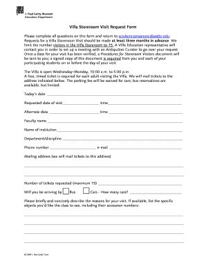 Fillable Online getty Villa Storeroom Visit Request Form - The Getty ...