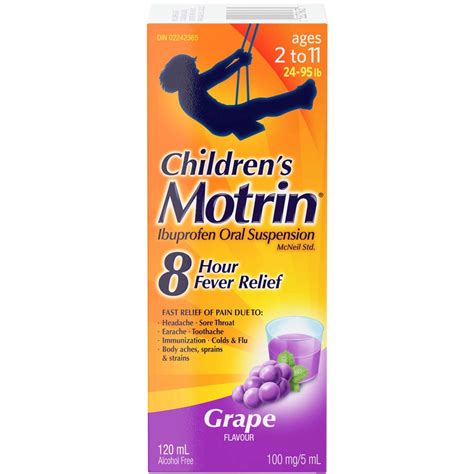 Children’s Motrin Liquid Pain Relief 100mg/5mL, Grape Flavor, Fever Relief for Kids 2-11 Years ...