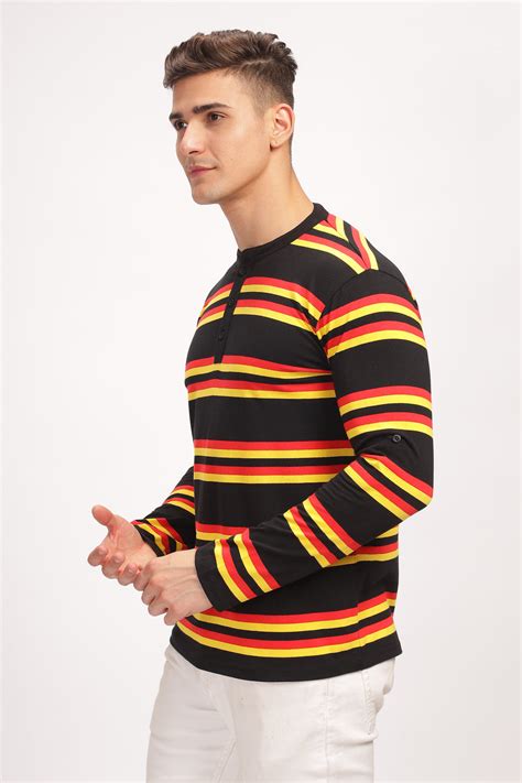 Gritstones Red Black Color Blocked Henley Neck T-Shirt