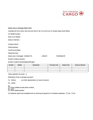 Cargo Loss Or Damaged Claim Form - Air Canada - Fill and Sign Printable ...