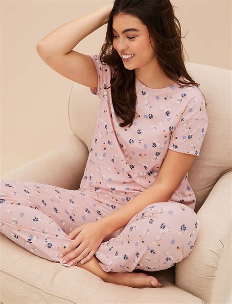 Buy Pure Cotton Floral Pyjama Set at Marks & Spencer