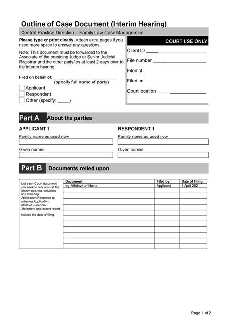Caseoutline - Caseoutine spreadsheet - Outline of Case Document (Interim Hearing) Central ...