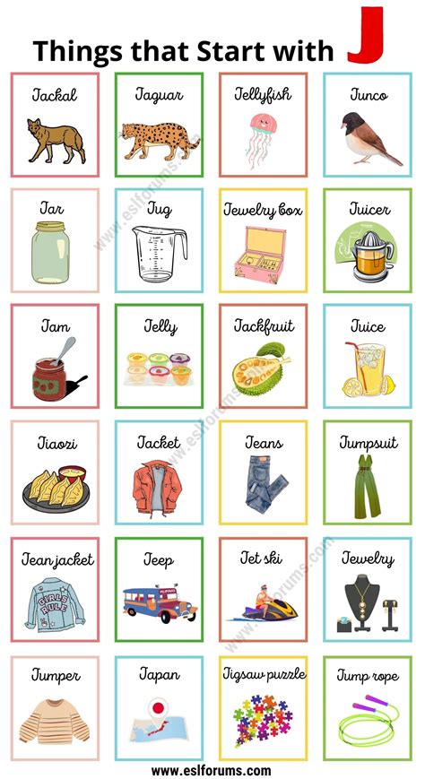 170 Familiar Things that Start with J - ESL Forums