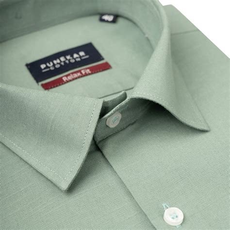 Sage Green Color Solid Cotton Linen Shirt For Men – Punekar Cotton