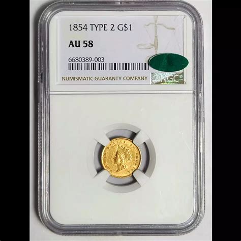 1854 Gold Dollars Indian Princess Head, Small Head NGC AU-58 - CAC CAC ...