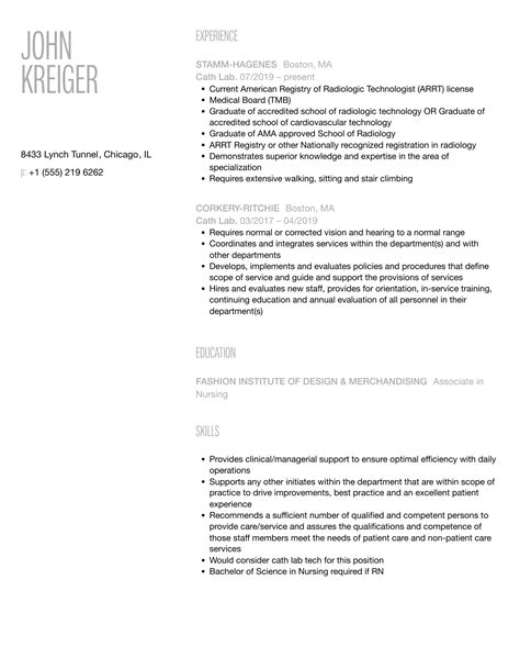 Image result for Cath Lab Resume