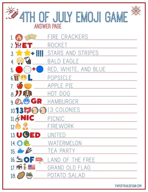 Free Printable 4th of July Game - Emoji - Paper Trail Design | 4th of ...
