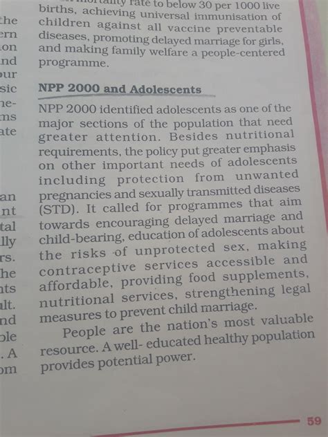 Describe any five provisions made in the national population policy of ...