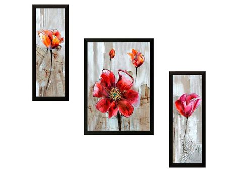 SAF paintings UV Textured Flower Print Framed Painting Set of 3 for ...