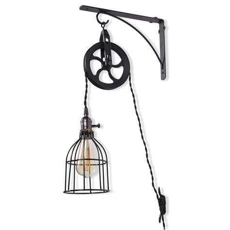 Buy Rustic State Industrial Pulley Design Black Wall Sconce Pendant ...