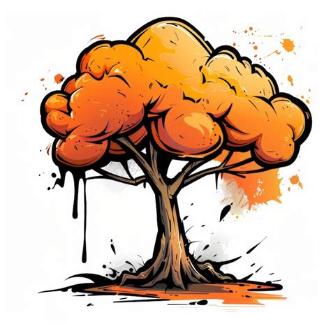 A drawing of a tree with orange leaves and a brown background | Premium ...