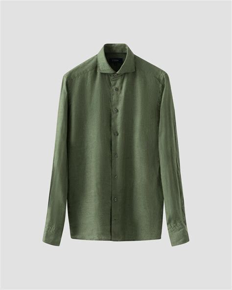 Dark Green Linen Twill Shirt - Eton