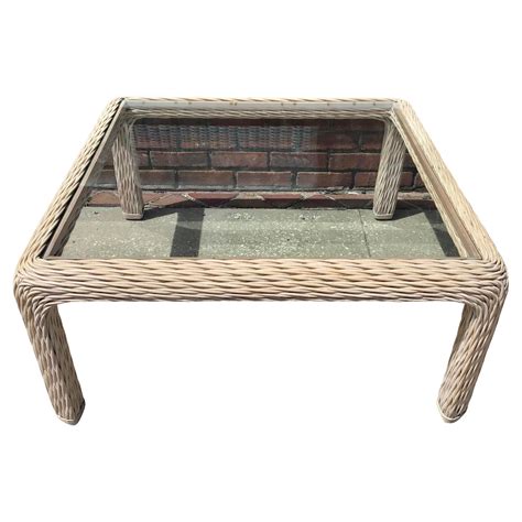 Boho Chic Two Tier Chunky Bamboo Rattan Coffee Table For Sale at 1stDibs