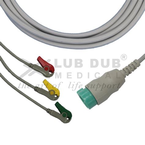 3 Lead ECG Cable Compatible with Physio-Control LP20 12 Pin Clip Type ...