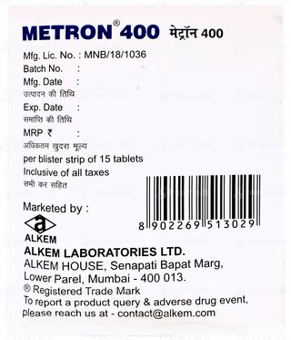 Metron 400 MG Tablet - Uses, Side Effects & Dosage from Truemeds
