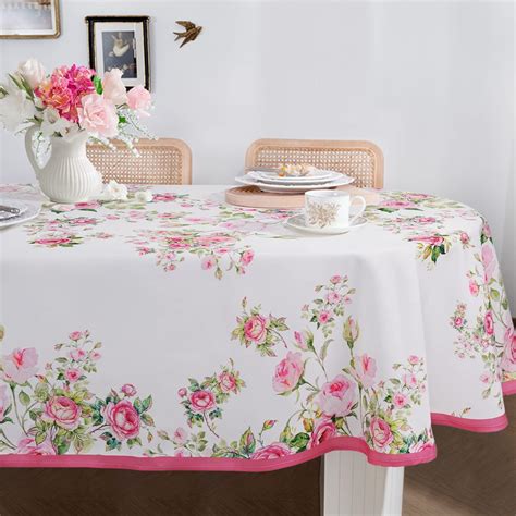Amazon.com: Bnejvif Pink Oval Tablecloth, Floral Oval Tablecloth, Pink ...