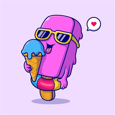 Niedlich, Popsicle, Essen, Eistüte, Karikatur, Vektor, Symbol ...