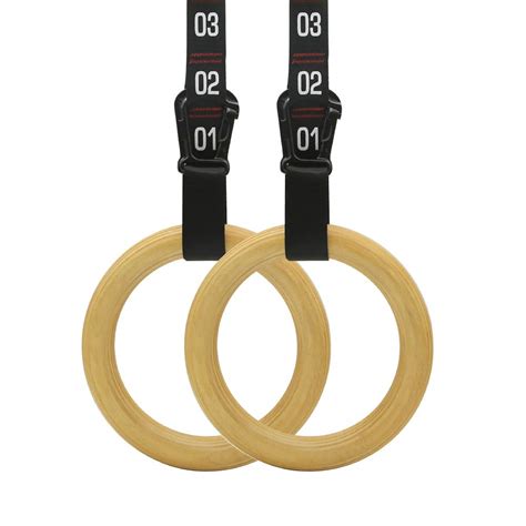 AmazeFan Wood Gymnastic Rings with Quick Adjustable Cam Buckle and 7 ...