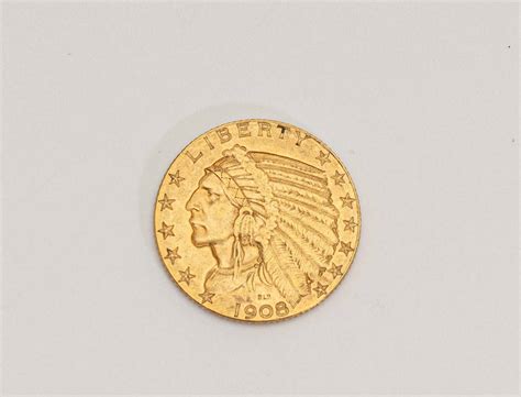 1908 Blp Gold Indian Head 5 Dollar Coin. Auction