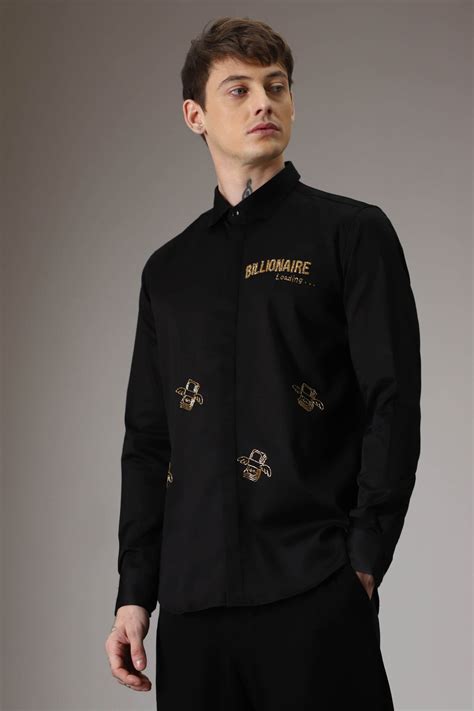 Billionaire loading hand embroidered designer shirt - Black – Komal Kothari