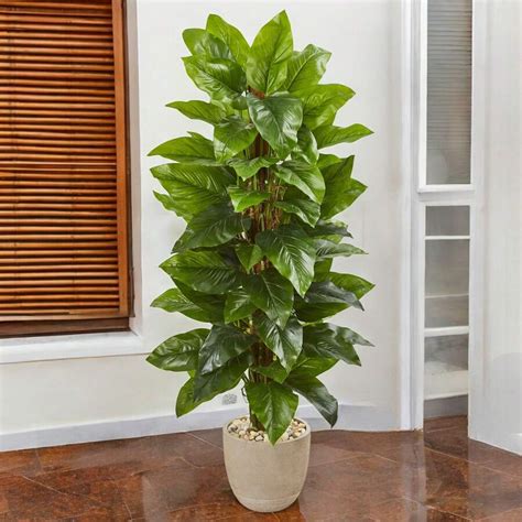 SlickBlue 58" Large Leaf Philodendron Artificial Plant In Sand Stone ...